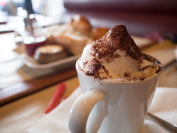 Close-up of ice cream in plate on table