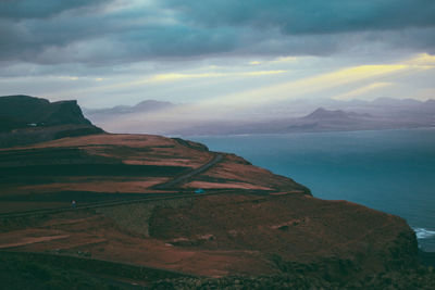 Scenic view of landscape against cloudy sky