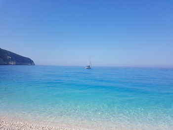 Scenic view of sea against clear blue sky
