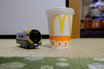 Close-up of toy car on table