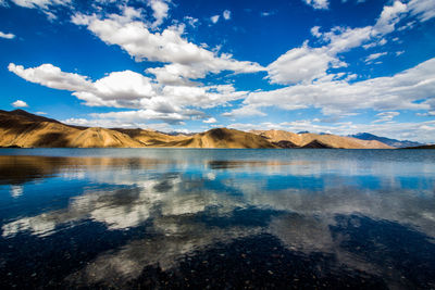 Scenic view of lake against cloudy sky