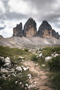 Rock formations on landscape against sky