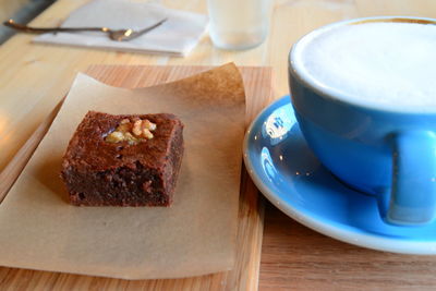 High angle view of dessert in plate on table