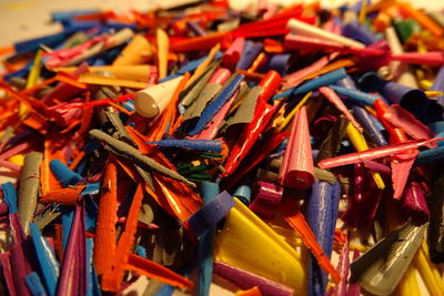 Close-up of crayon shavings