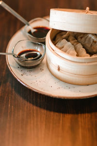 Close-up of dessert in plate on table