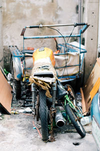 Bicycle parked on street in city