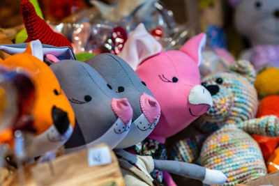 Close-up of stuffed toys for sale in market