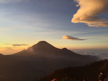 Scenic view of mount sindoro during sunrise taken from sikunir peak at dieng indonesia