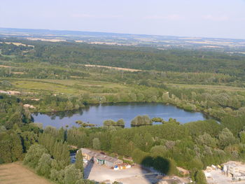 High angle view of lake against sky