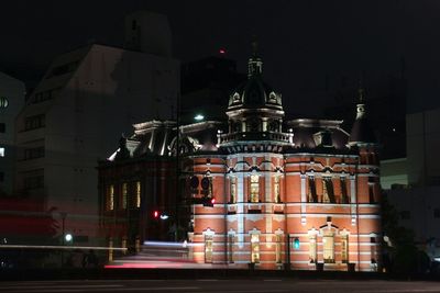 Illuminated buildings at night