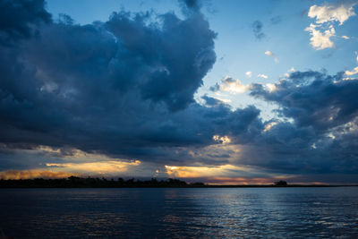 Scenic view of sea against dramatic sky
