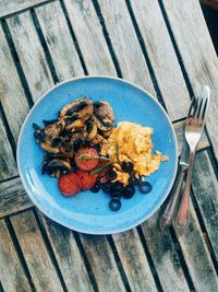 High angle view of meal served on table