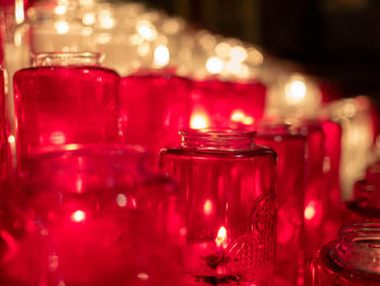 Close-up of tea light candles on table