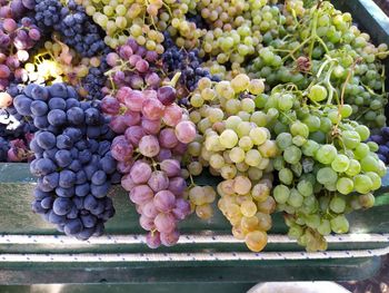 High angle view of grapes in market
