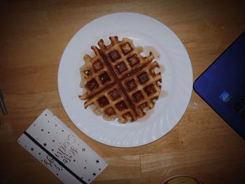 High angle view of dessert served on table
