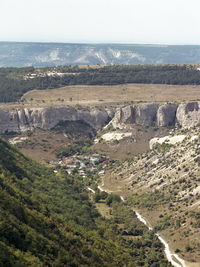 High angle view of land against sky