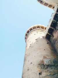 Low angle view of lighthouse against clear blue sky