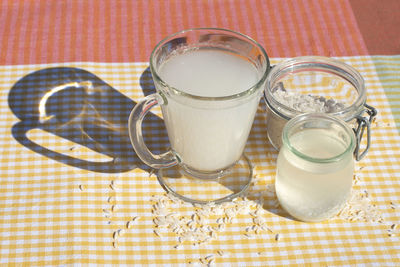 High angle view of drink on table