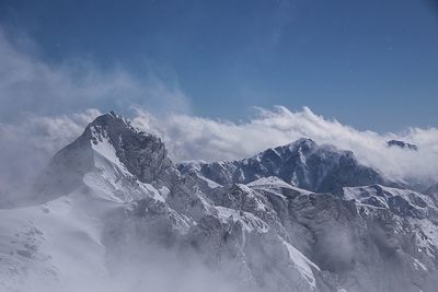 Scenic view of snowcapped mountains against sky