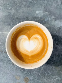 Directly above shot of cappuccino served on table