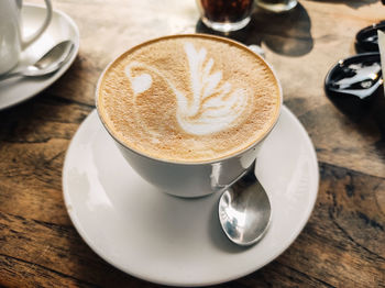 High angle view of coffee on table