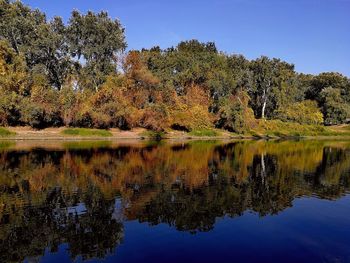 Reflection of trees in lake against sky during autumn