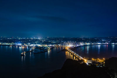 High angle view of illuminated city at night