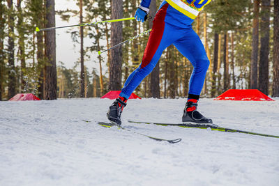 Male athlete skier run ski track