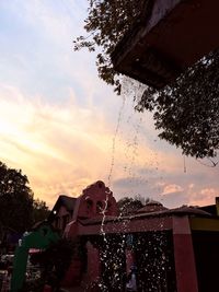 Close-up of wet tree against sky during sunset