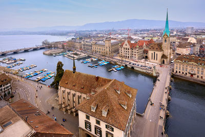 High angle view of city buildings