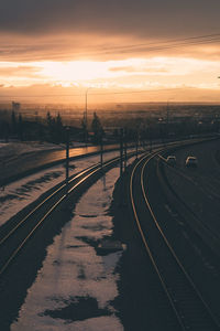 High angle view of railroad tracks during winter