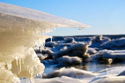 Close-up of frozen waterfall