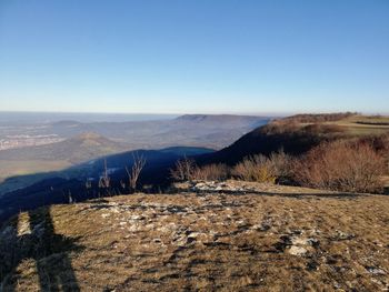Scenic view of landscape against clear blue sky