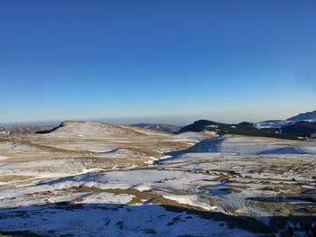 Scenic view of landscape against clear blue sky