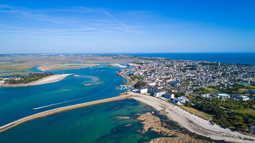 High angle view of city at seaside