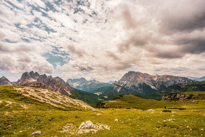 View of the cadini mountain range in the dolomites, italy.