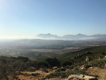 High angle view of landscape against clear sky