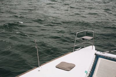 High angle view of sailboat sailing in sea