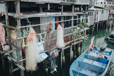 High angle view of boats in water