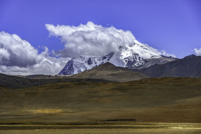 Scenic view of snowcapped mountains against sky