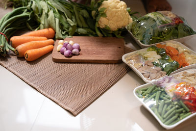 High angle view of food on table