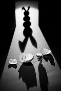 High angle view of shadow on paper