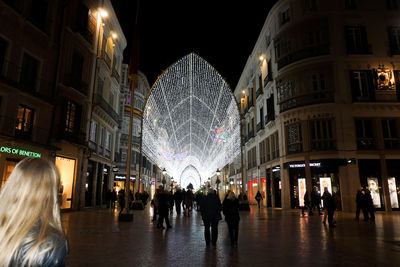 Group of people at illuminated christmas tree at night