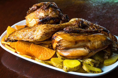 Close-up of burger in plate on table