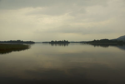 Scenic view of lake against sky during sunset