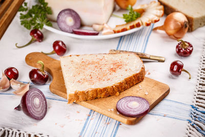 High angle view of food on table