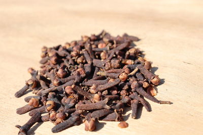 High angle view of coffee beans on table