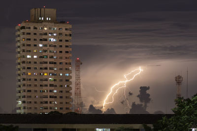 Panoramic shot of illuminated buildings against sky at night