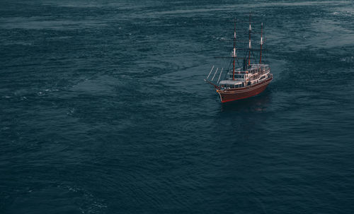 High angle view of ship in sea