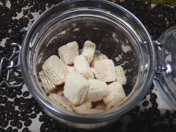 High angle view of ice cream in bowl